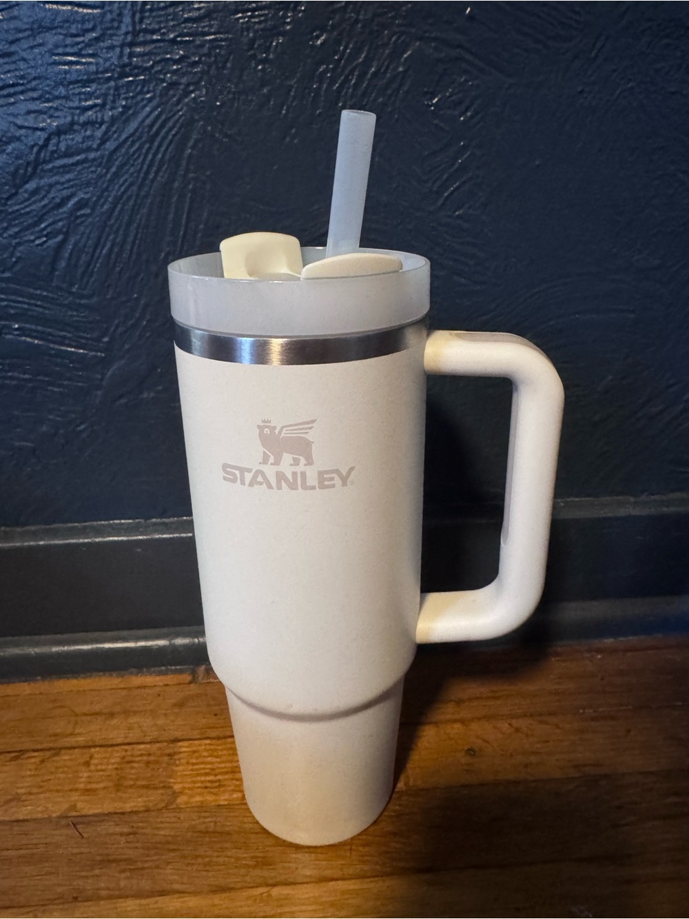 Stanley Cream Insulated Travel Mug with Handle and Straw